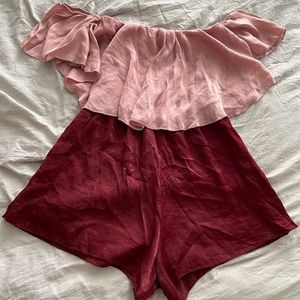 Suede Shorts Romper Off the Shoulder